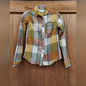 The North Face Women Plaid Berkeley Girlfriend Shirt XS Long Sleeve Yellow Blue